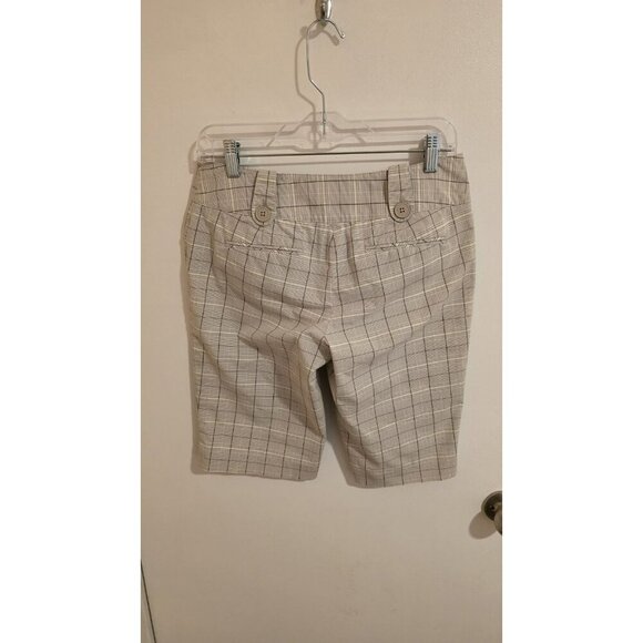 EXPRESS DESIGN STUDIO EDITOR PLAID WALKING SHORTS 6 Or 30" Waist Cream Brown Y2K - Picture 2 of 8